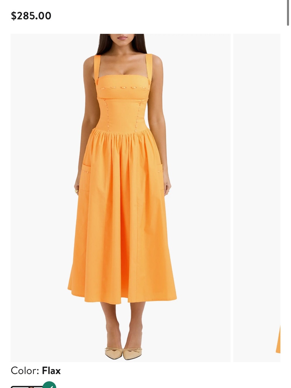 Flax Orange Square-Neck Midi Dress